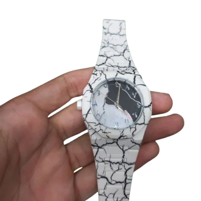 Aura Marble Pattern Stylish Analog Wrist Watch – White & Black Design